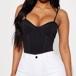 Fashion Nova Taylor Knit Denim Bodysuit - Black Wash - XS